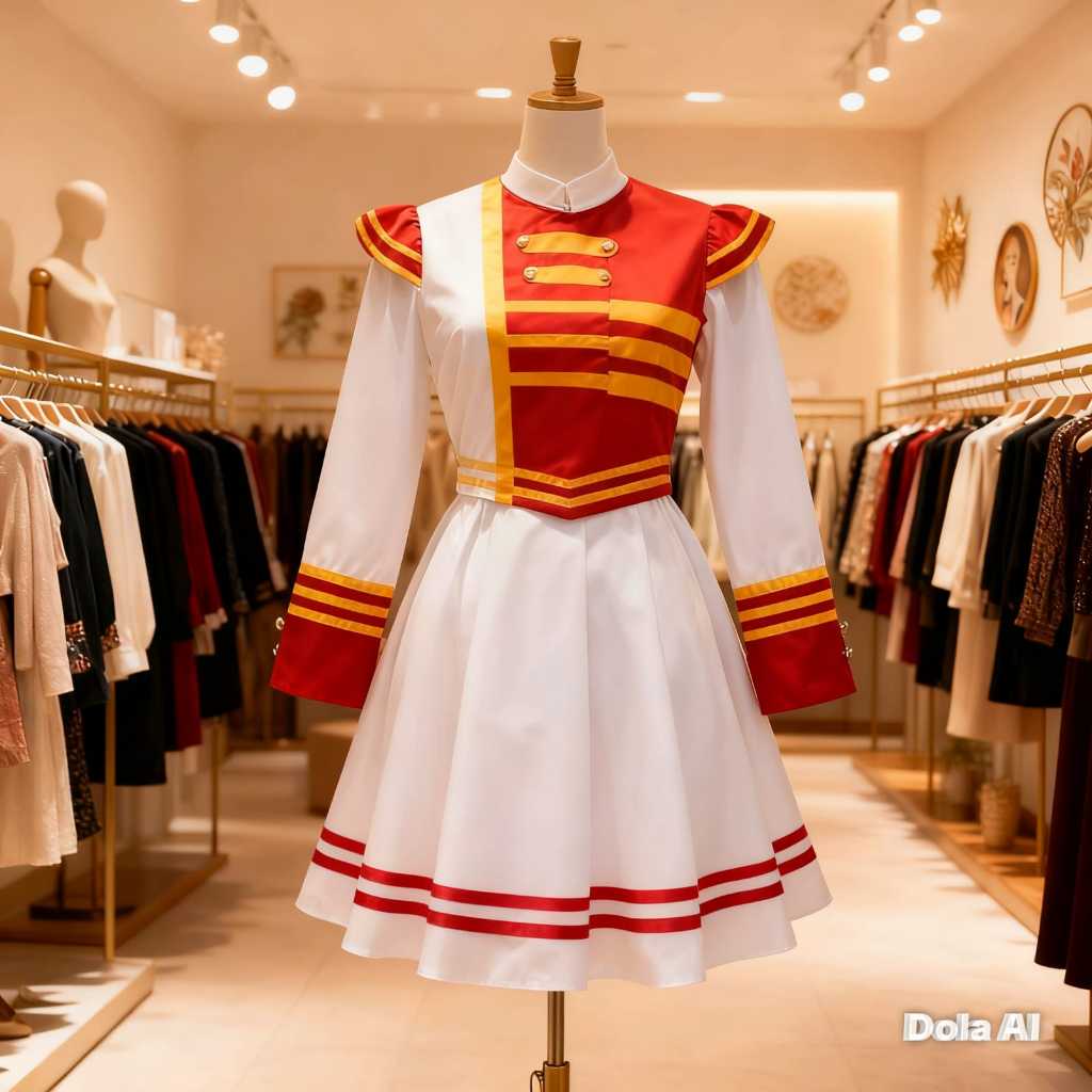 Kostum Mayoret Anak & Remaja - Eksklusif Putih Merah Gold