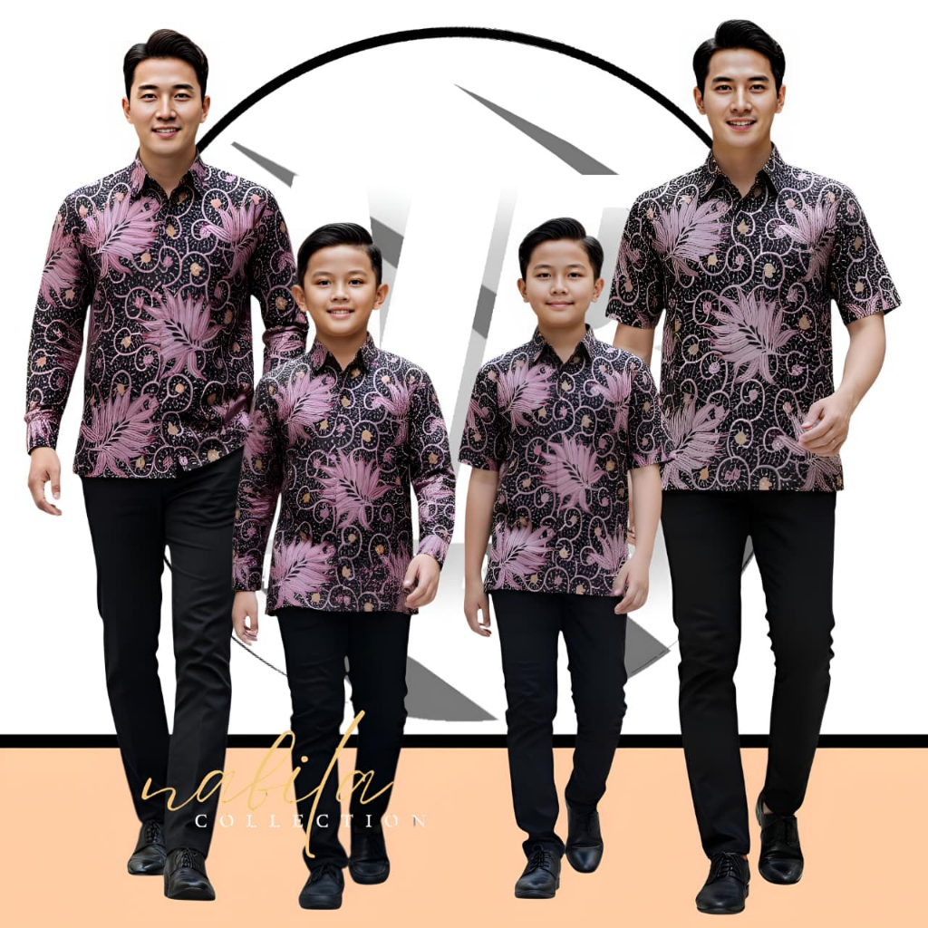 Kemeja Batik Couple Ayah Dan Anak Laki Laki Motif Ptir Ungu