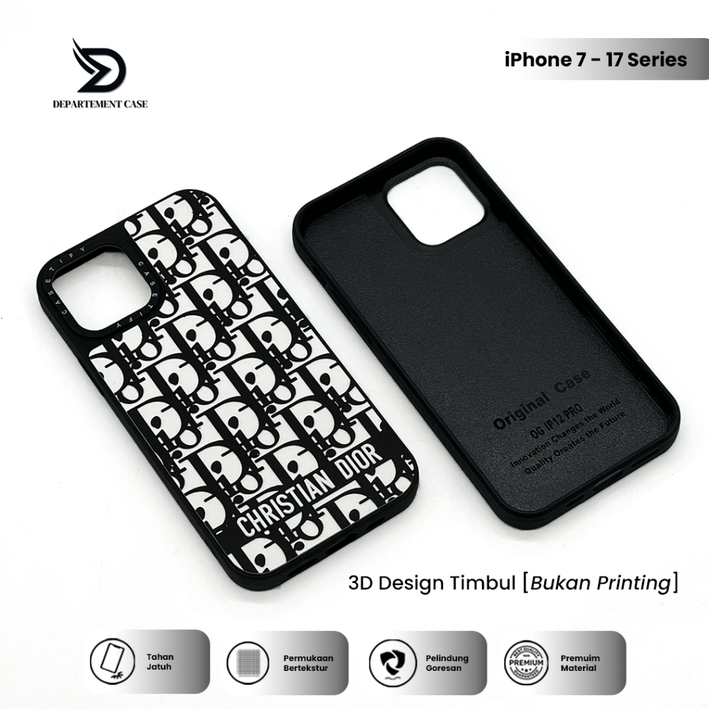 Case Iphone 7/8/Xs Max/Xr/11/12/13/14/15 16 Pro Max Plus Mini Motif Logo DIOR timbul Hitam/Biru/Mera