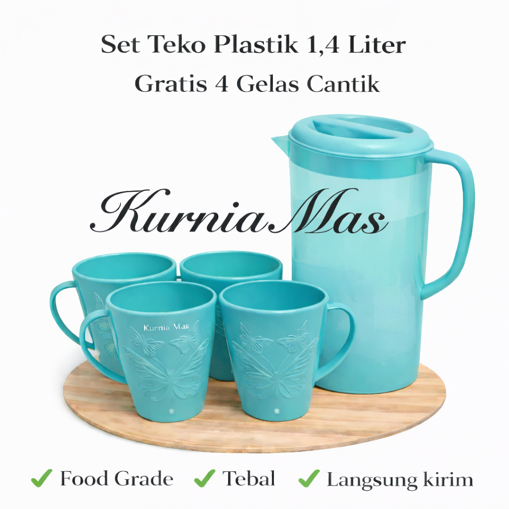 Set Teko Plastik 5 in 1 Teko Beranak 1,4 Liter +  4 Cangkir Kupu Tebal Grosir Eskan Plastik Water Ju