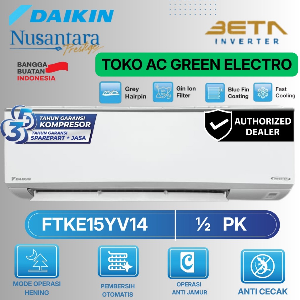 NEW 1 Set AC Daikin Beta Inverter 1/2 pk - 2 pk FTKE15YV14 - FTKE50YV14 Lokal Garansi resmi 5 thn ko