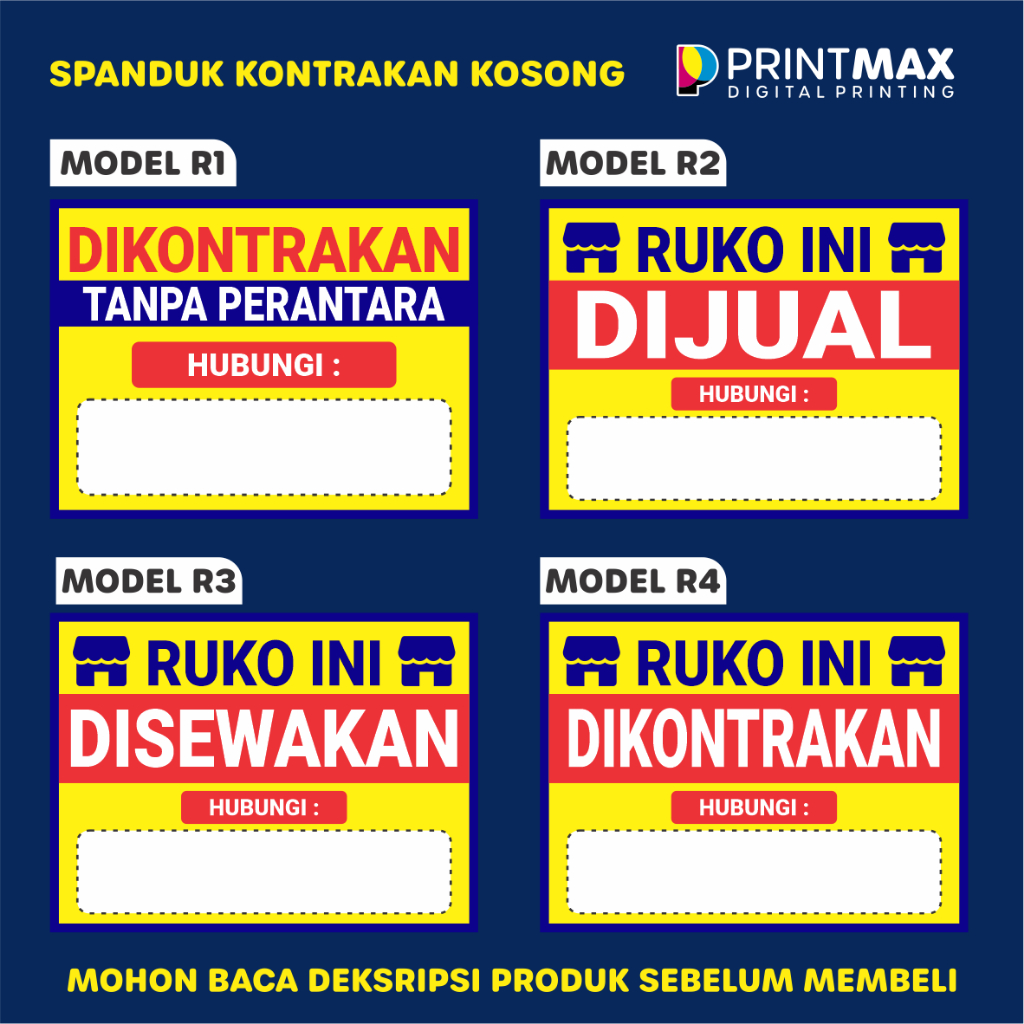 Spanduk Ruko / Ruko Dikontrakan /  Ruko Disewakan / Banner Ruko DIjual