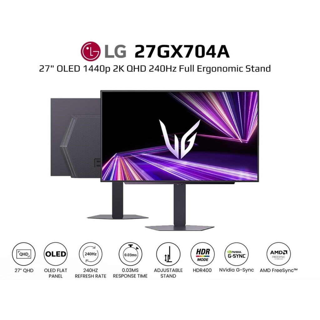 LG UltraGear 27GX704A-B OLED 27 inch Gaming Monitor - OLED QHD 240Hz 0.03ms HDMI 2.1