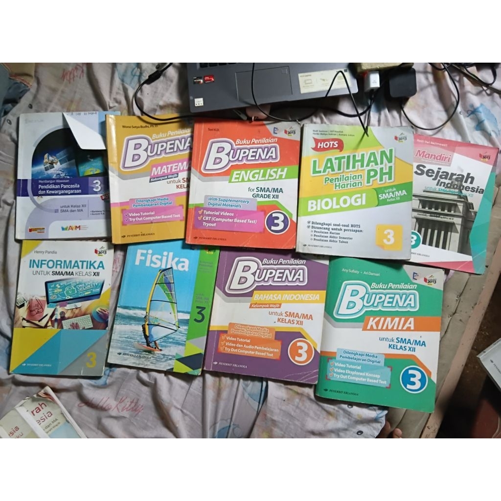 Buku Bupena matematika english biologi kimia bhs indo, Hots pkn, erlangga informatika sejarah fisika
