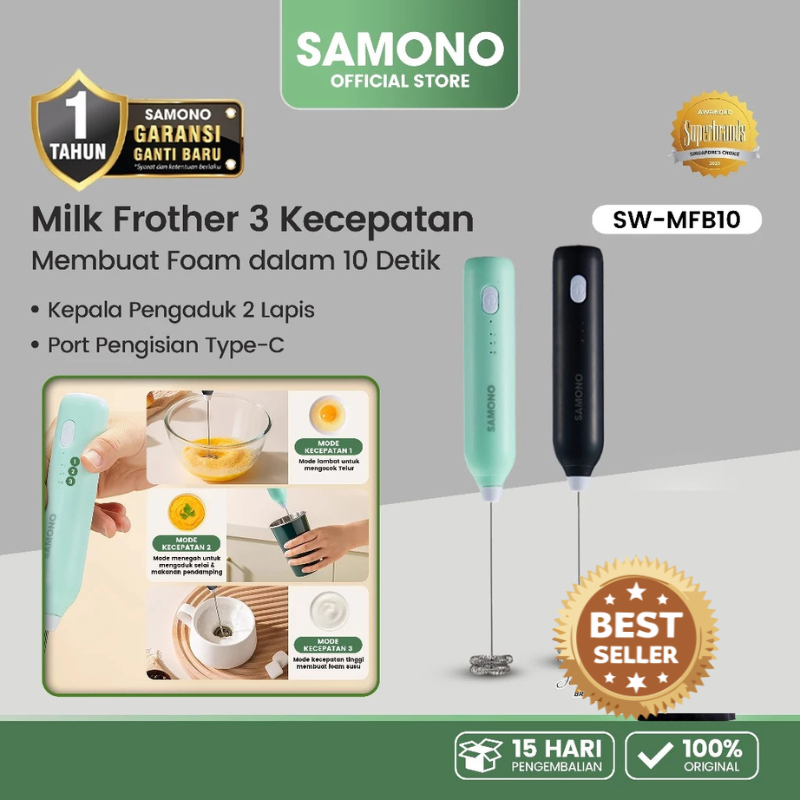 SAMONO Milk Frother 3 Kecepatan pengaduk kopi elektrik pengaduk matcha pengaduk minuman elektrik mix