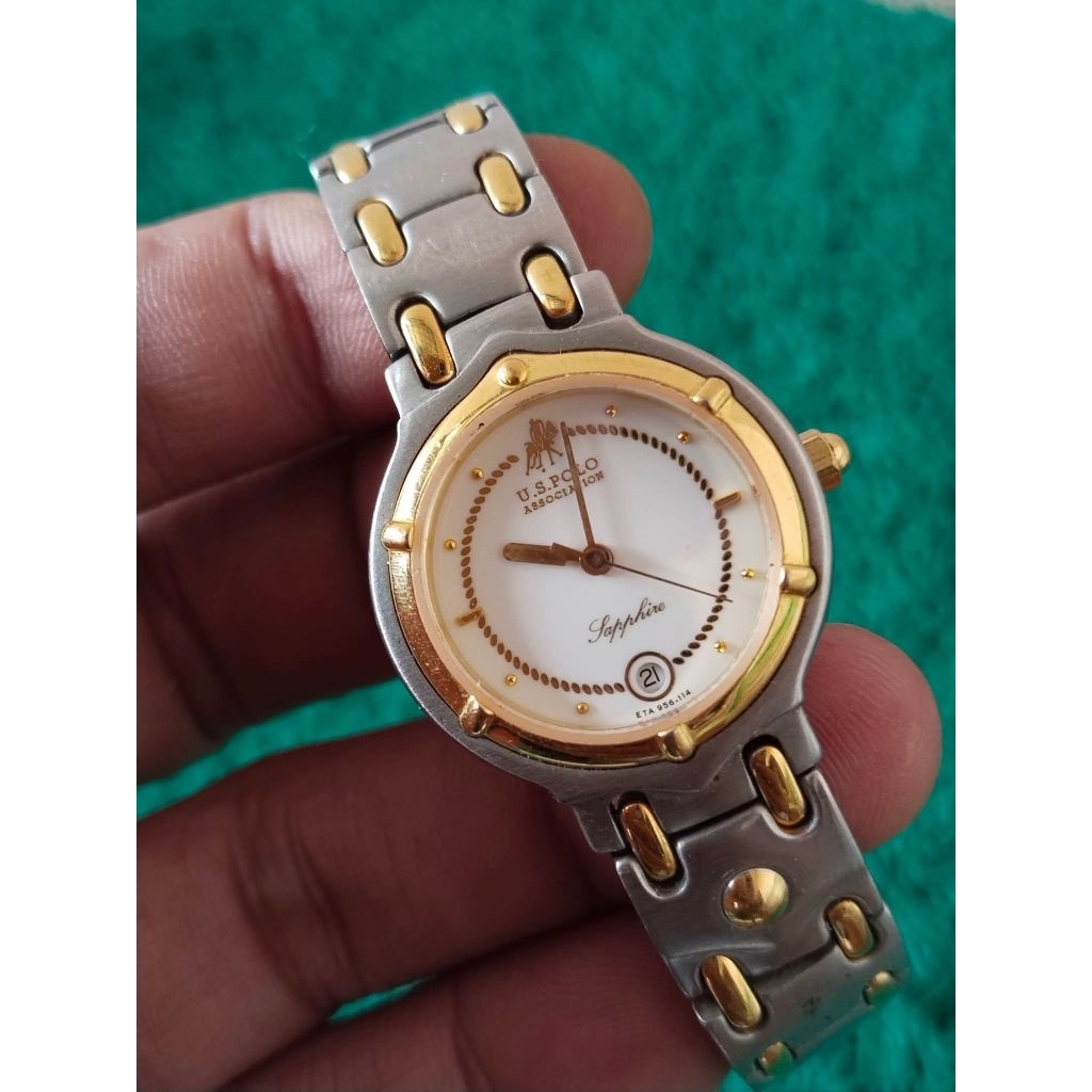Jam tangan ladies full original swiss US polo sapphire cristal gold kombinasi