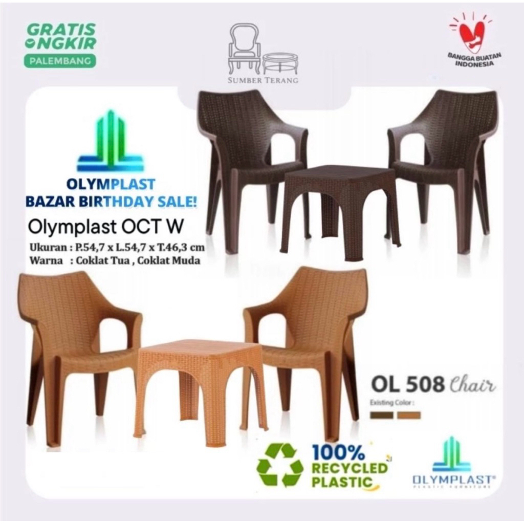 Kursi Teras Plastik Olymplast OL 508 + Meja Tamu Plastik Olymplast Coffee Table OCTR Meja Teras Olym