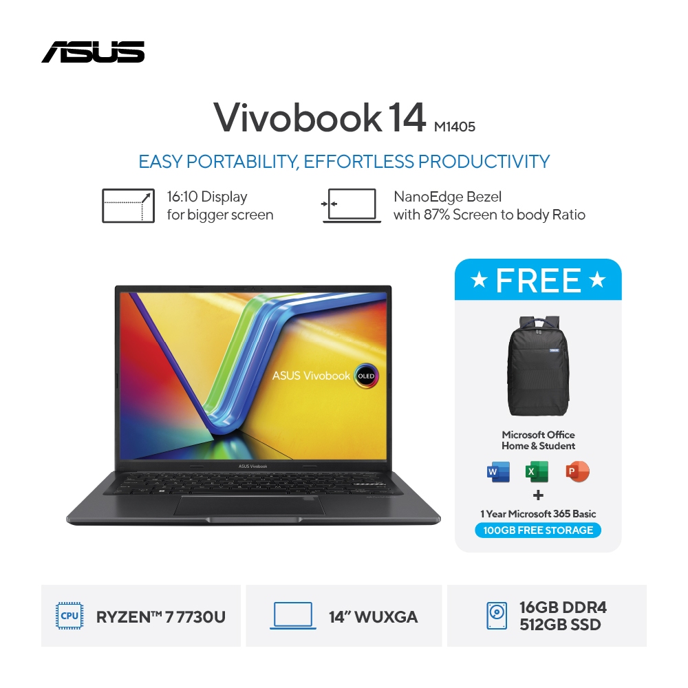 ASUS Vivobook 14 M1405YA  [AMD Ryzen 7 7730U / AMD Radeon Graphics / 16GB / 512GB / 14inch / WIN11 /