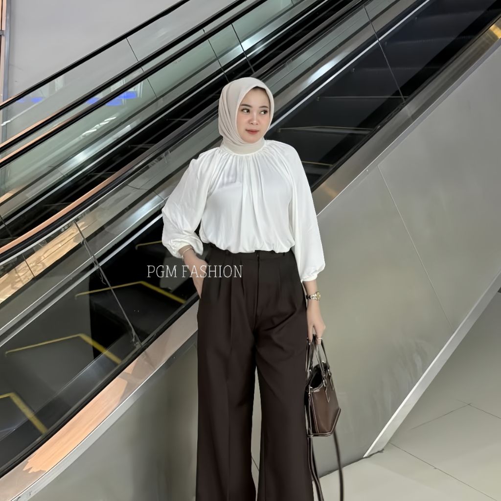 Meiza Blouse Wanita Lengan Balon Rayon Twill Premium