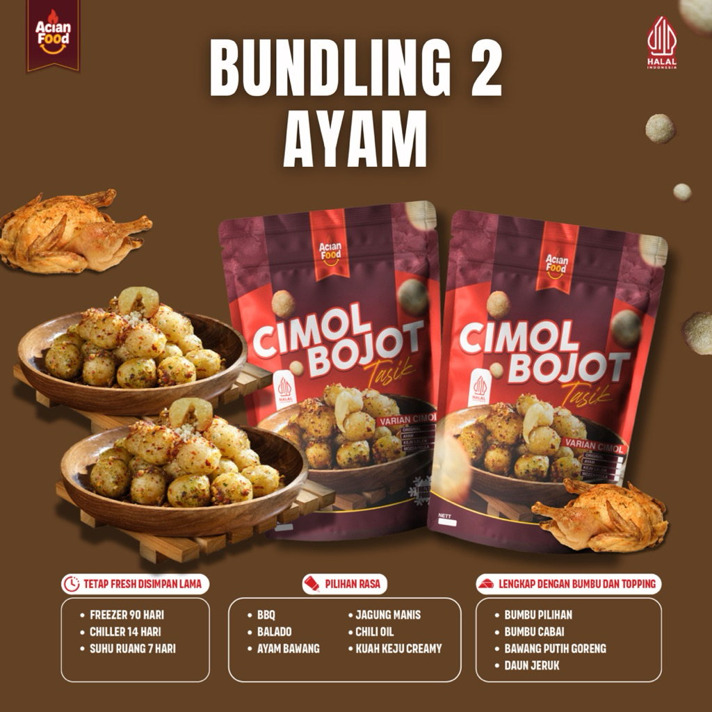 Paket BUNDLING isi 2 pack, varian isi AYAM , cimol Bojot isi 18 pcs /pack  Food Frozen Makanan Aci