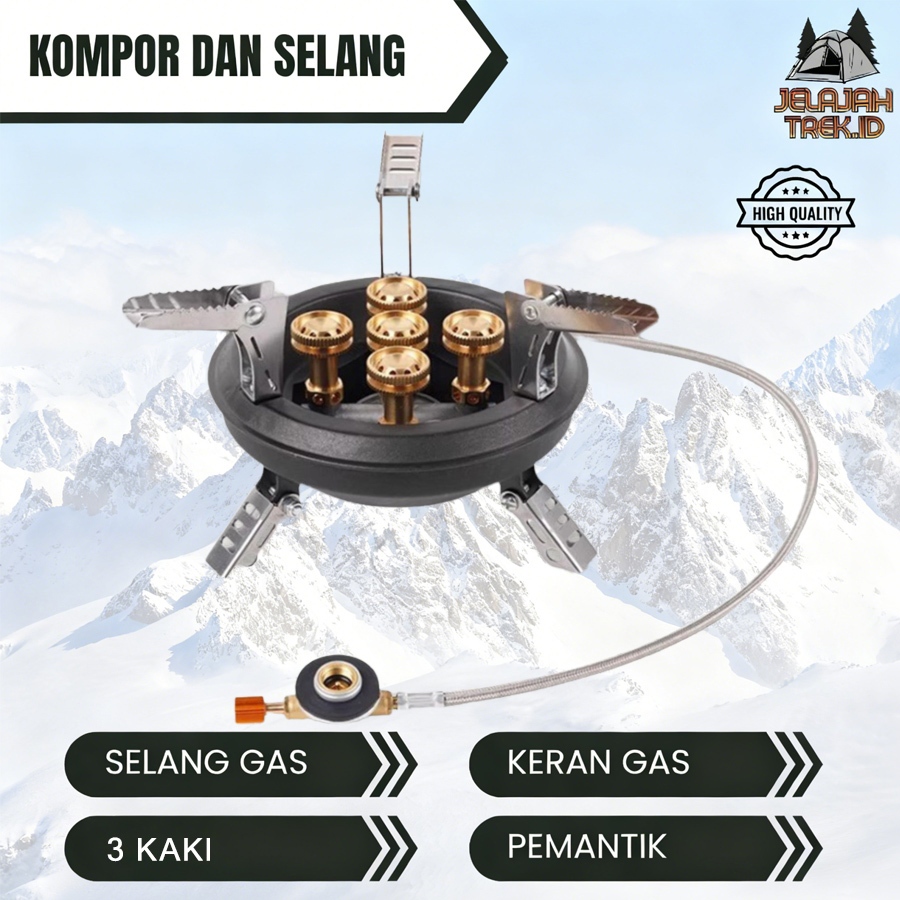 Kompor Portable Camping Set - Kompor Arang Stainless & Gas Mini, Perlengkapan Masak di Alam Bebas