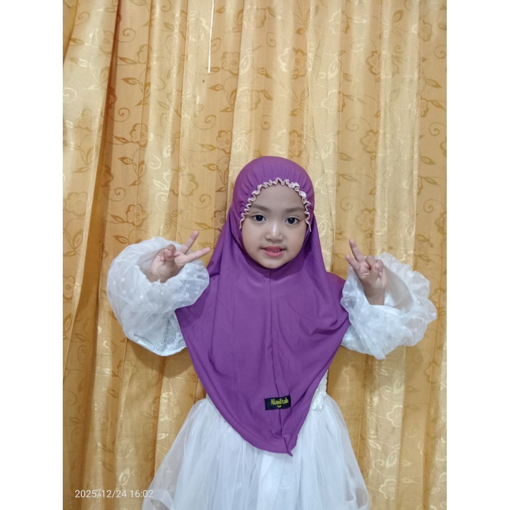 hijab anak bergo renda zifa usia 3-10thn