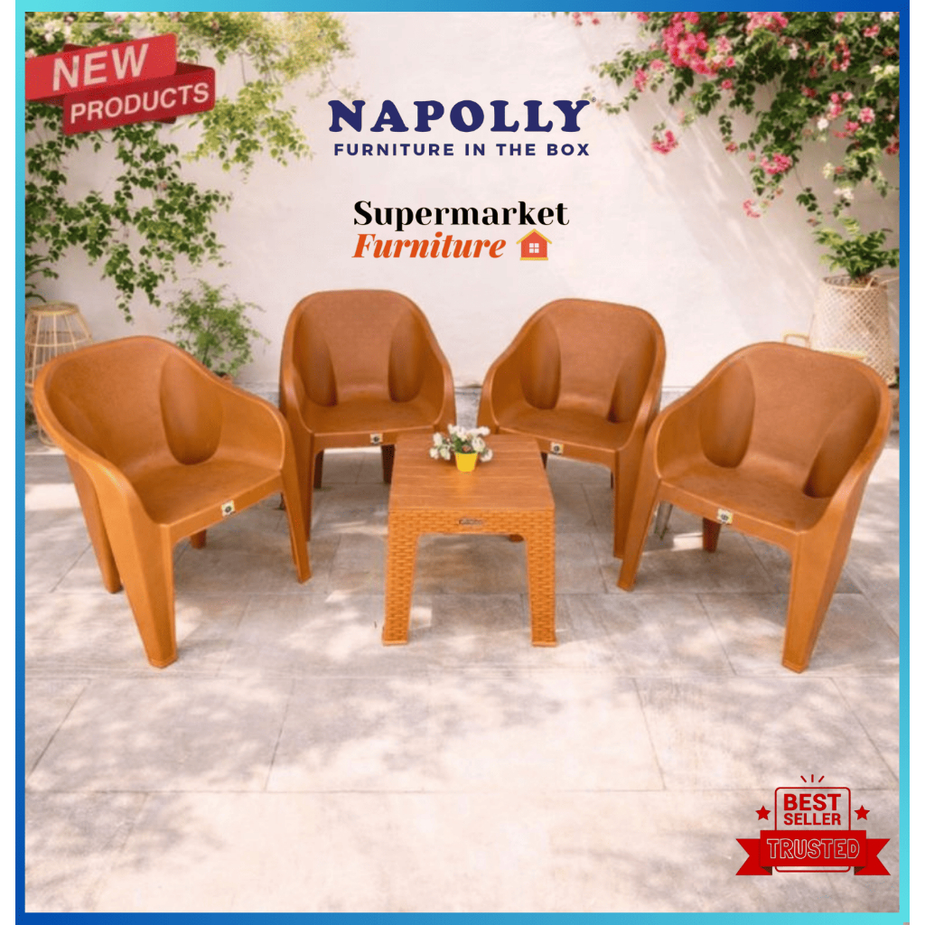 KURSI PLASTIK SET NAPOLLY TCC 500 4KURSI + MEJA MAPAN 45 MURAH