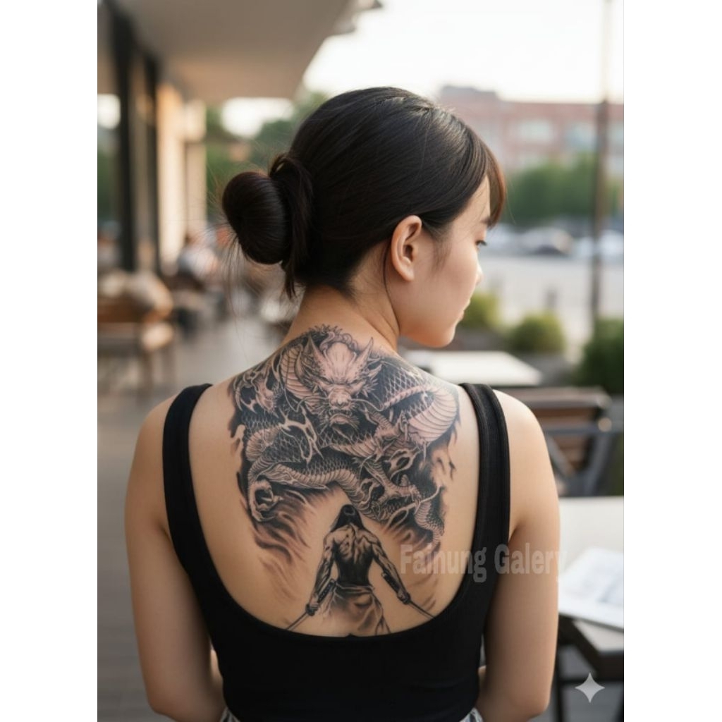 ( SEMI PERMANEN ) COD Tatto Temporer HY 038 NAGA DAN PRIA SAMURAI size 25x18 stiker tatto temporary 