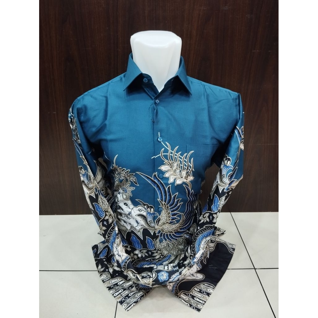 Alisan Kemeja Batik Premium Pria Motif Tangkai Bunga Cream Lengan Panjang Slimfit
