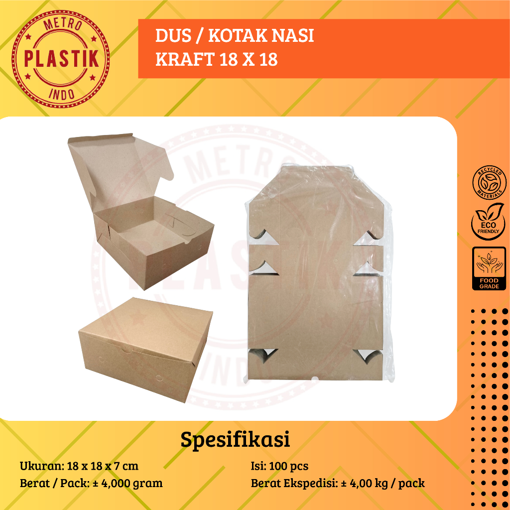 Box Kraft 18x18 | Kotak Nasi | Dus Kemasan Makanan 18 x 18 Coklat