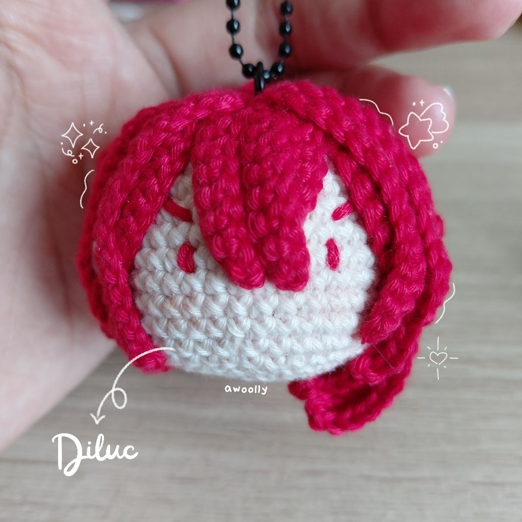Gantungan Kunci Diluc Genshin Impact Keychain Crochet Diluc