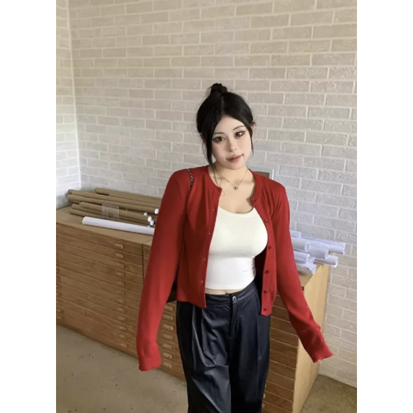 Cardigan korea oversize merah lengan panjang --- Miyoung Cardigan