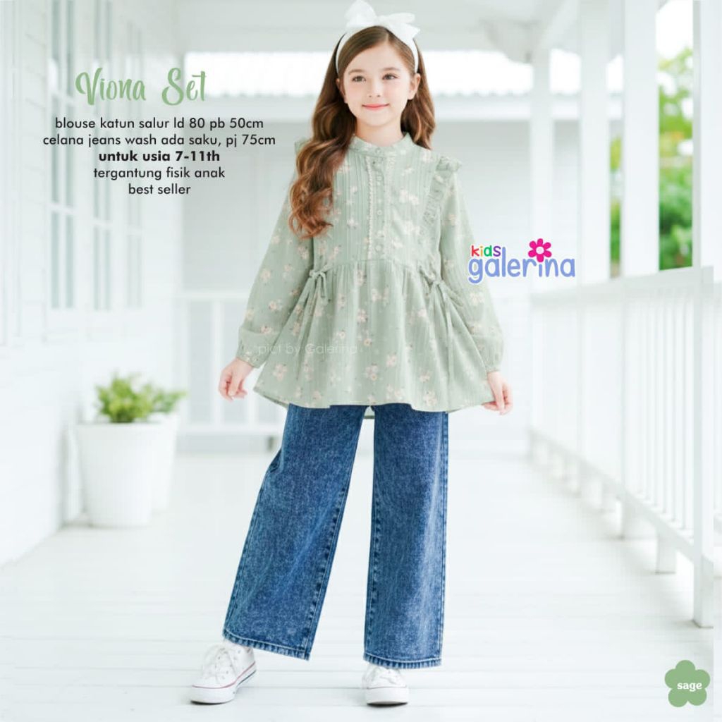 [ ata.id kids ] Viona setelan celana kulot jeans dan blouse anak perempuan by Galerina kids