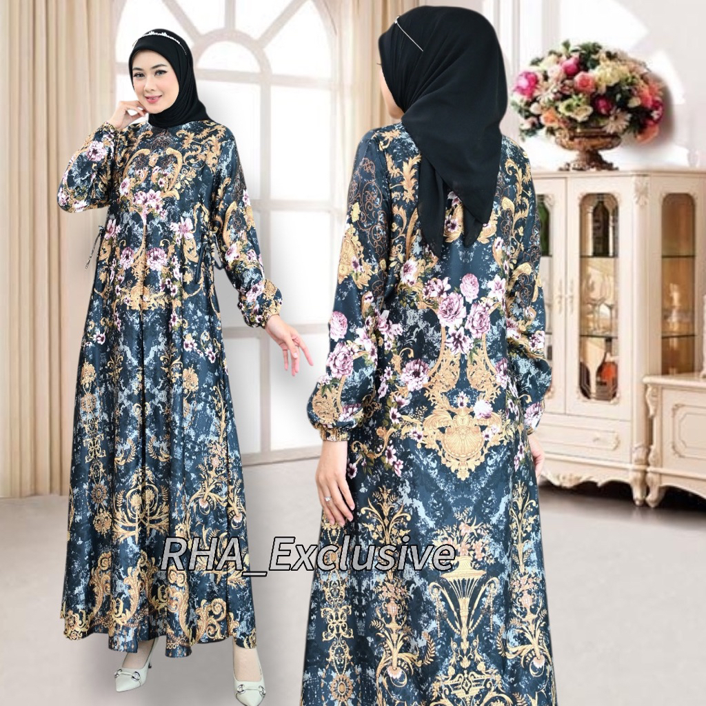 Gamis Wanita Silk Premium Adem Jatuh | Gamis Muslimah Elegan LD JUMBO 130-HITAM RAISYA