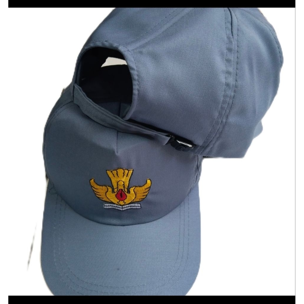 Topi sekolah SMA SMK bahan drill belakang rell