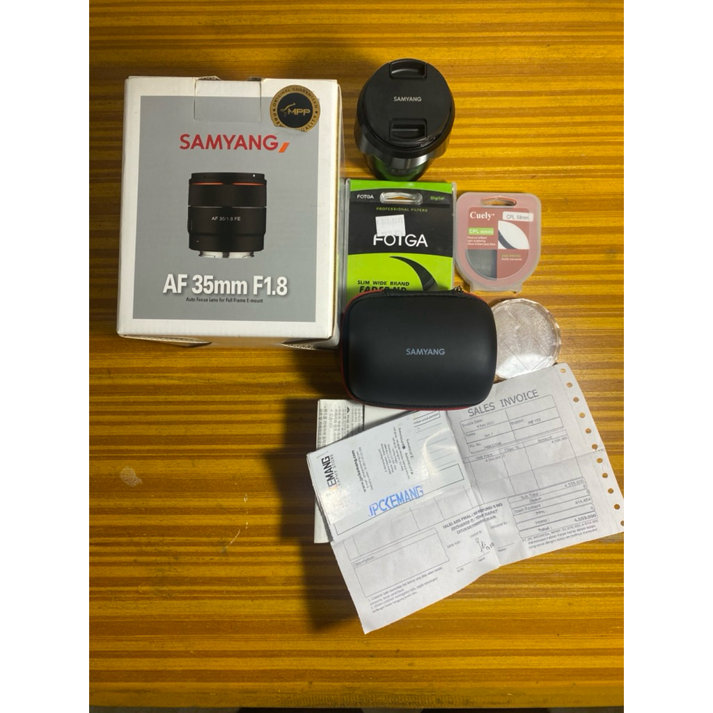 Samyang 35mm F1.8 Lensa Sony FE Full Frame + Filter Uv Kenko 58mm, Nd Fotga 58mm, Cpl Cuely 58mm