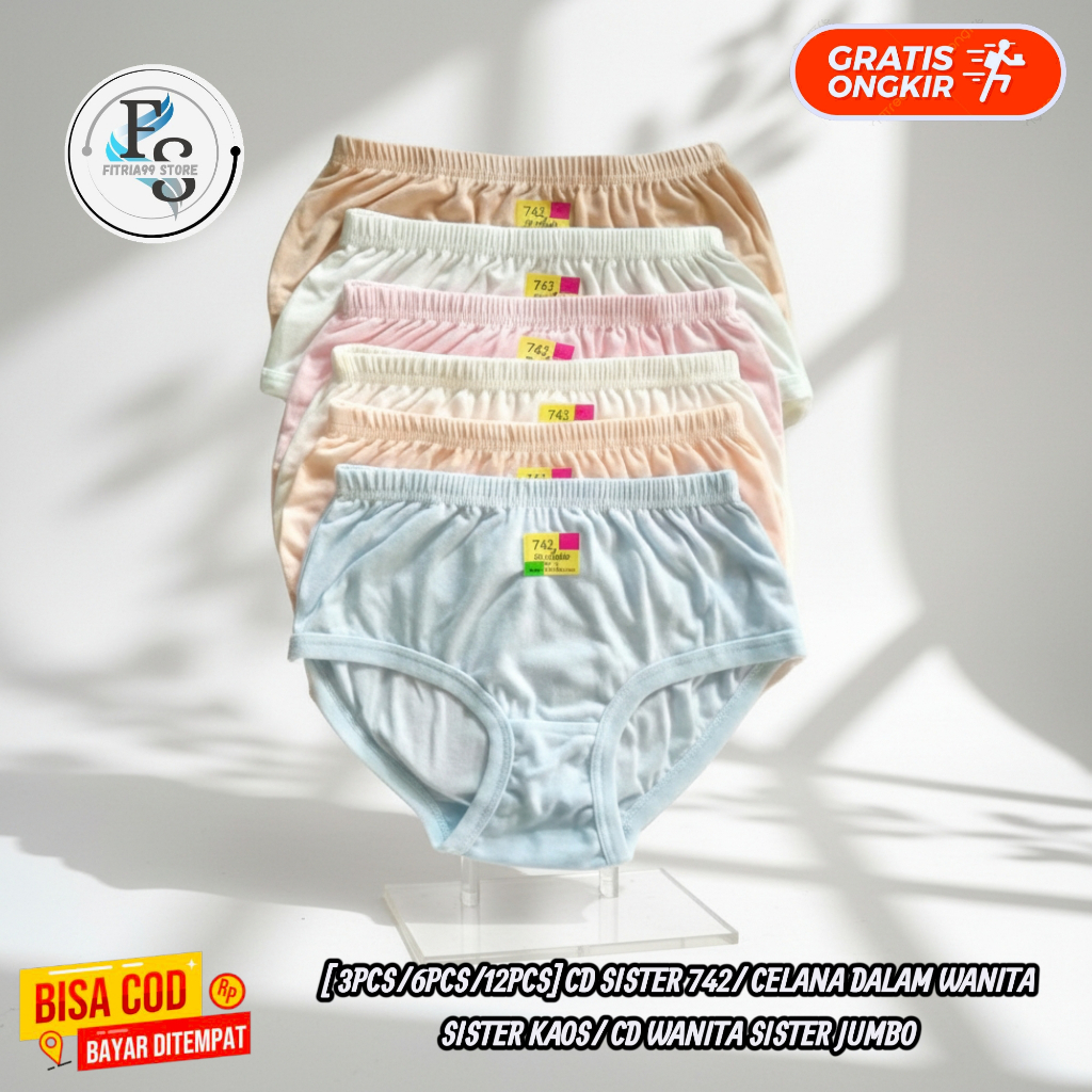 [ 3PCS/6PCS/12PCS] CD SISTER 742/ CELANA DALAM WANITA SISTER KAOS/ CD WANITA SISTER JUMBO