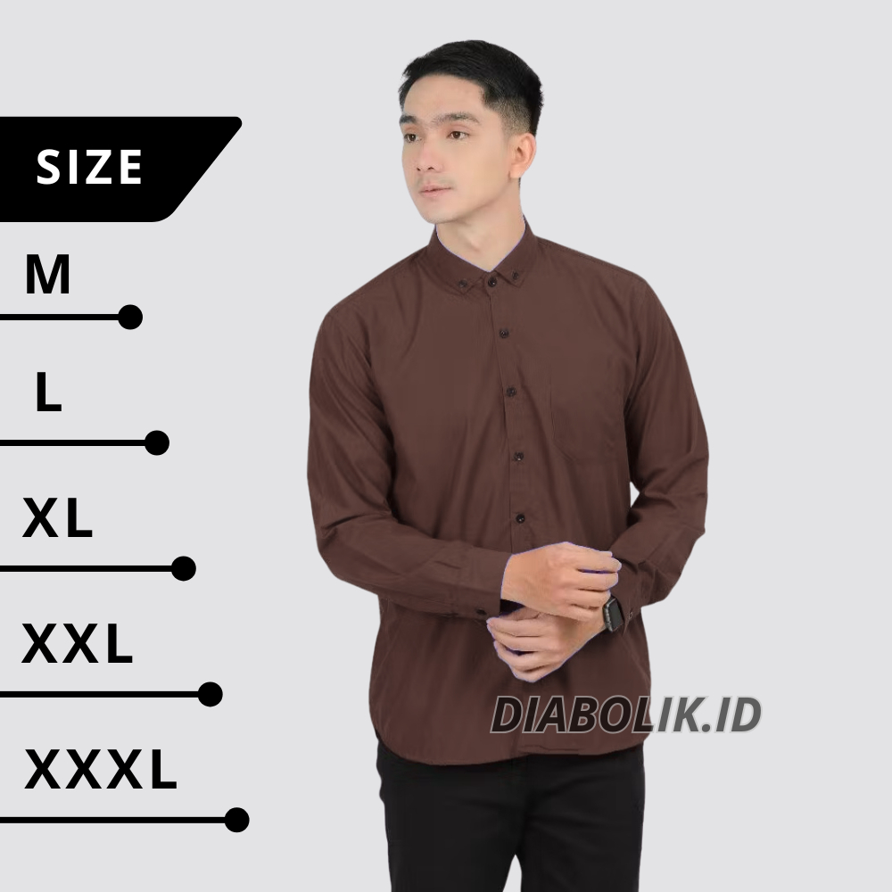 KEMEJA PRIA LENGAN PANJANG WARNA COKLAT NAHOGANY COKLAT TUA BAHAN KATUN | KEMEJA POLOS PRIA POLOS LE