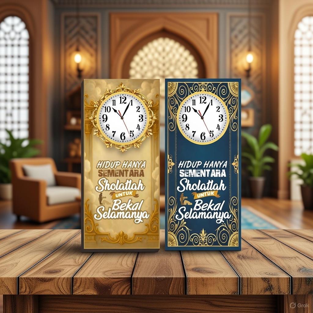 Jam Dinding Islami Hiasan Dinding Minimalis Tahan Air 20x45cm CREAM BIRU