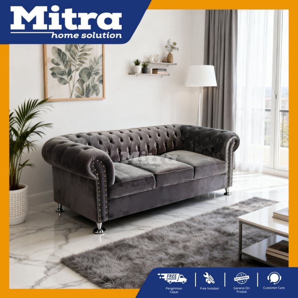 SOFA MINIMALIS/ SOFA CHESTERFIELD RUANG TAMU FULL KANCING