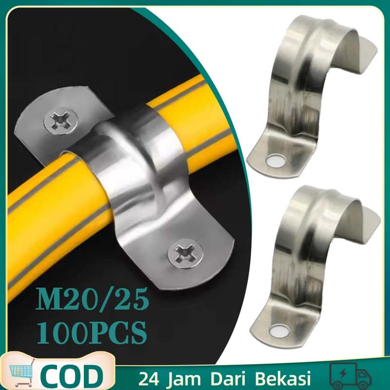 100 Pcs Klem Omega Tebal Klem Pipa Omega M20/M25 Klem Stainless Steel Klem Sadel Pipa