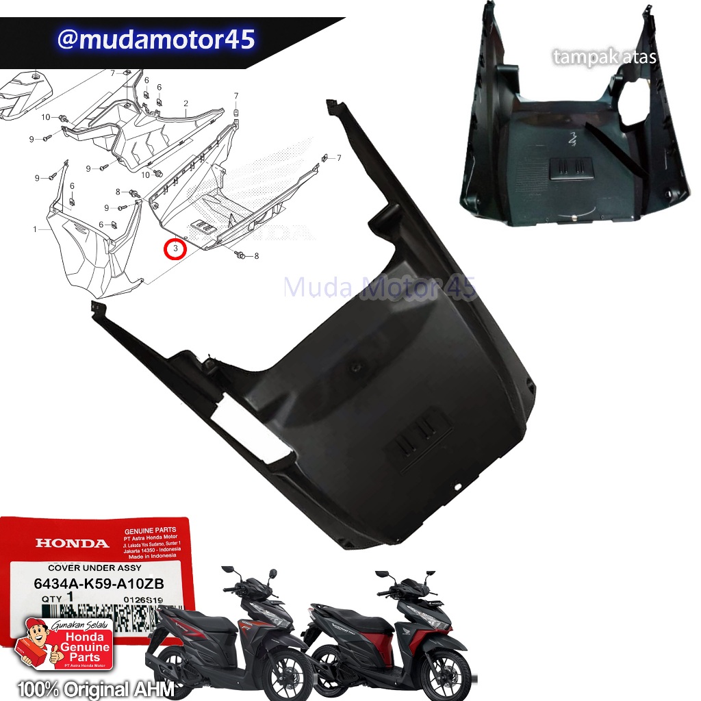 COVER UNDER VARIO 125 150 LED OLD 2015 2016 2017 6434A-64340-K59-A10ZB KAP DEK BODY KASAR BAWAH LANT
