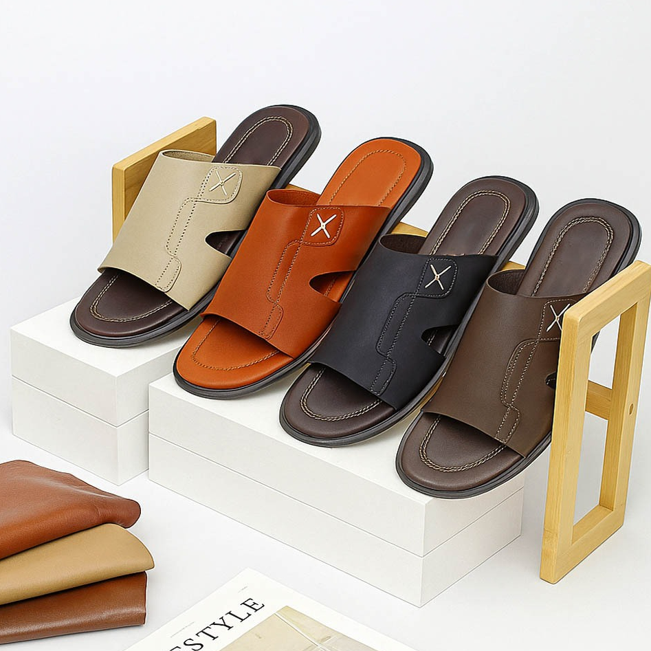 Big Size 44 45 46 47 48 - Sandal Kulit Garut Asli Ukuran Super Besar / Sendal Selop Casual Pria Ukur