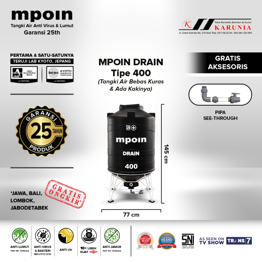 Tandon Mpoin Bebas Kuras Drain 400 / Toren Air