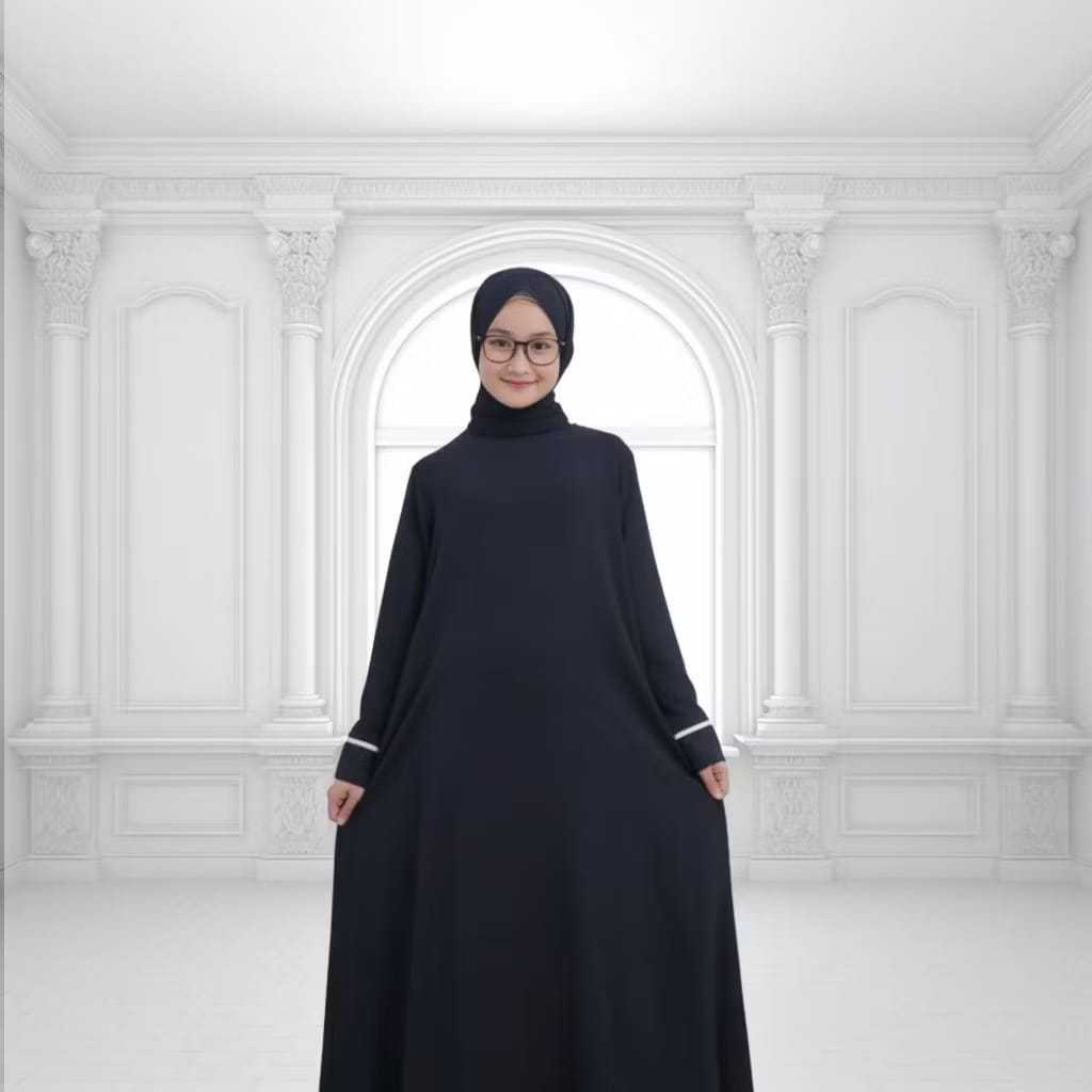 Gamis Anak Muslim Abaya Crinkle Premium - Gamis Abaya Anak Remaja Perempuan Hitam - K476