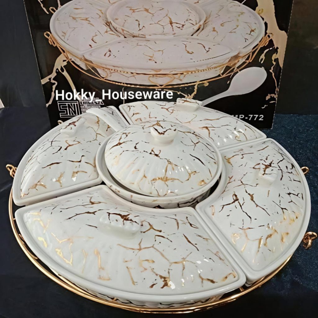 (Packing Kayu)Prasmanan Putar Keramik Fiorenza Set 17 inch(Ukuran Sedang)