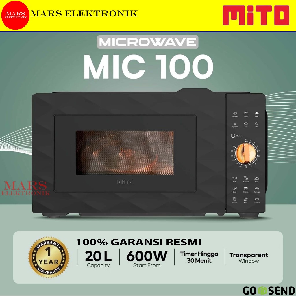 MITO MICROWAVE MIC100 -  ELECTRIC MICROWAVE  20L | LOW WATT - PEMANAS MAKANAN MICROWAVE MIC 100 - RE