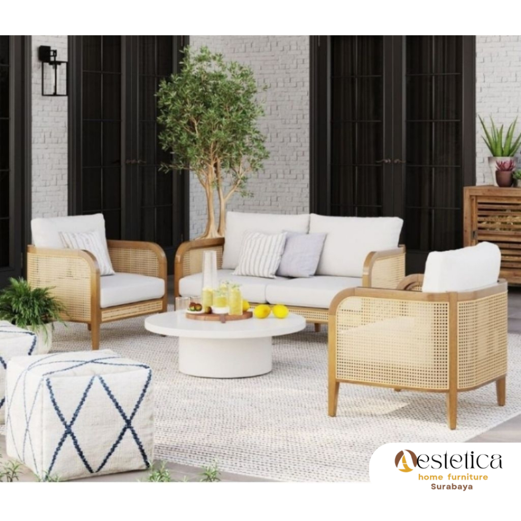 PREMIUM KURSI TAMU ROTAN KAYU JATI ESTETIS / SOFA KAYU JATI / SOFA ROTAN By Aestetica Furniture Sura