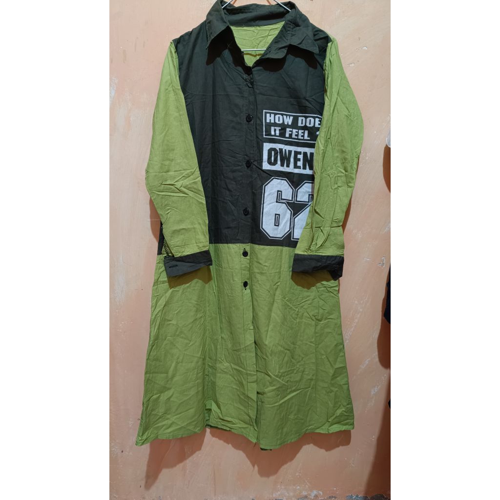 Tunik Wanita Kombinasi Warna Army & Hijau Daun, Bahan Adem & Nyerap Keringat Preloved