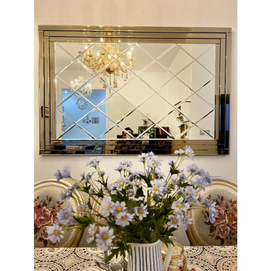 Hiasan Cermin Dinding Wajik Bevel/Kaca Cermin Bevel Frame Cermin Brown