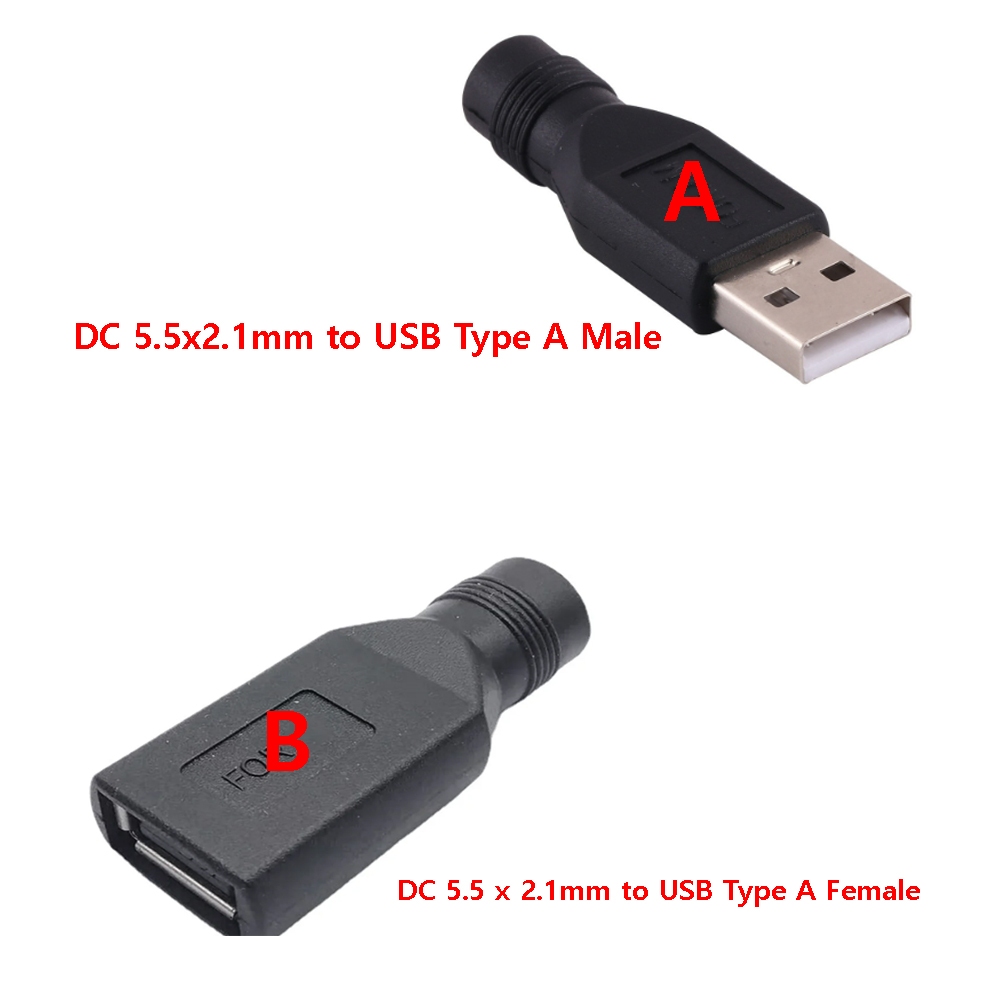 Converter Jack DC 5.5 x 2.1mm Female to USB Male Type A / Jack DC 5.5 x 2.1mm Female to USB Female T