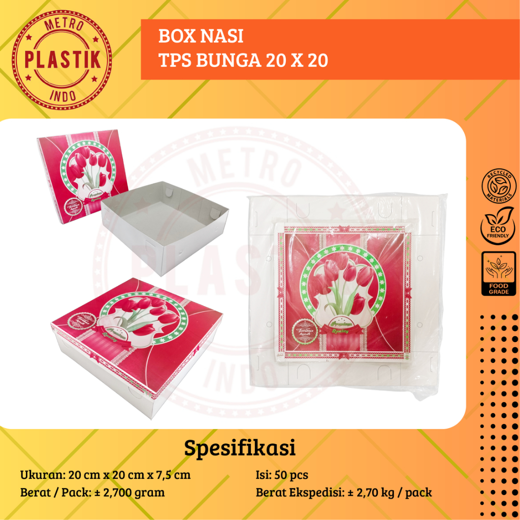 Dus | Box | Kotak Nasi Kue Makanan Uk 20x20 Motif Bunga 20 x 20