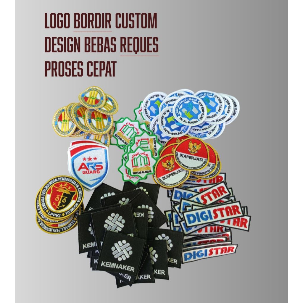 LOGO BORDIR CUSTOM / LOGO BORDIR REQUES / LOGO BRAND / EMBLEM PESAN LOGO SENDIRI