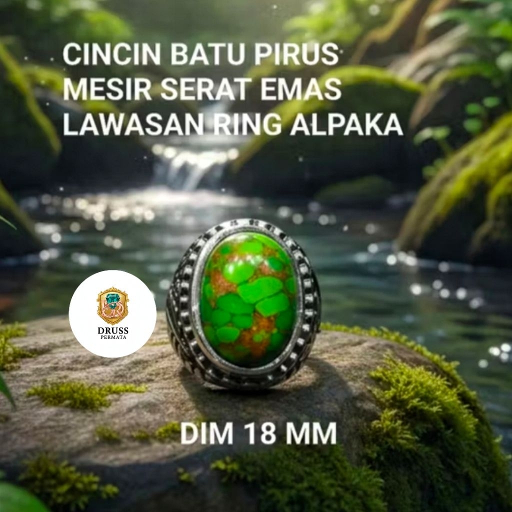 cincin batu pirus mesir hijau urat emas