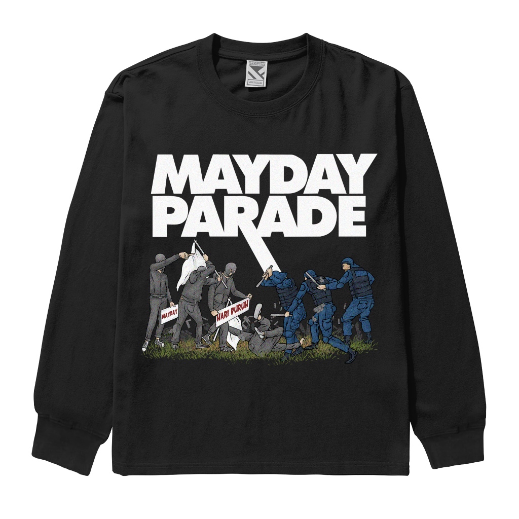 Zerotwentytwo Longsleeve Band Mayday Parade Black | Kaos Lengan Panjang Demonstran VS Polisi Hitam P