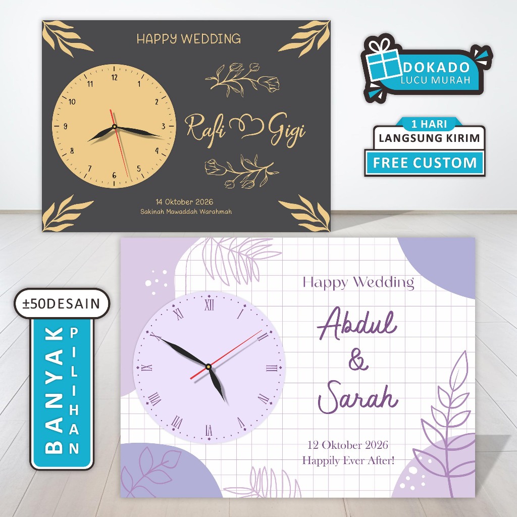 DOKADO Murah Lucu - Jam Meja Gemas Custom Nama Pasutri | Bingkisan Souvenir Pernikahan Inovatif
