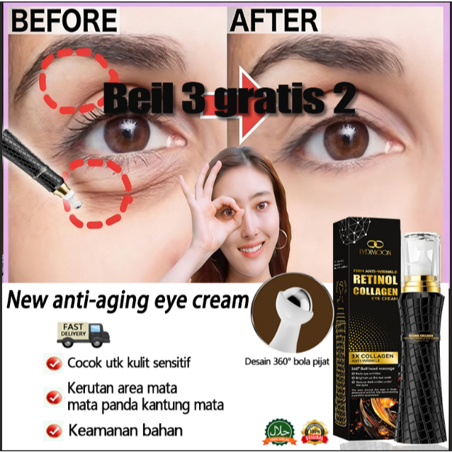 360° Pijat Eye Cream Mata Panda Hilang Permanen Serum Mata Panda Dan Kantung Mata 20g Retinol Eye Cr