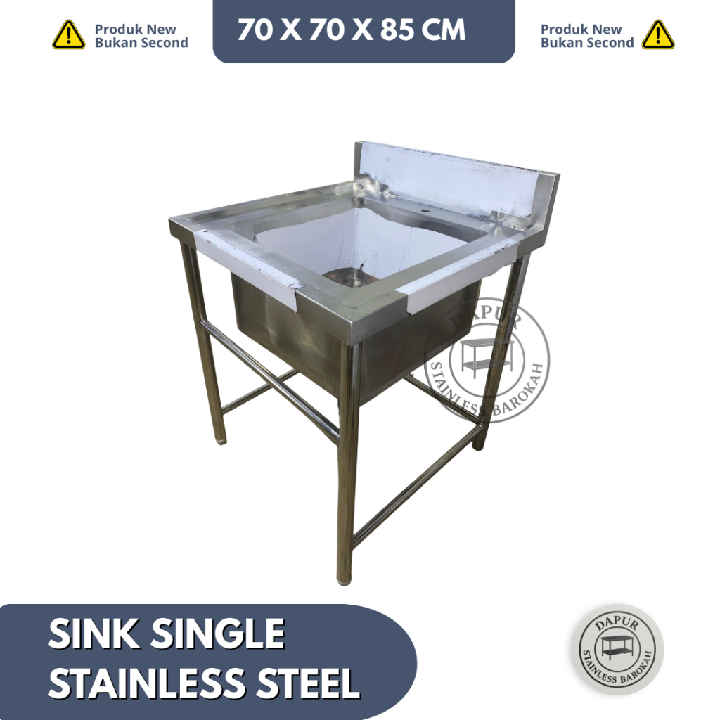 Single Pot Sink / Sink 1 Lubang Ukuran 70 x 70 x 85 Cm Stainless steel