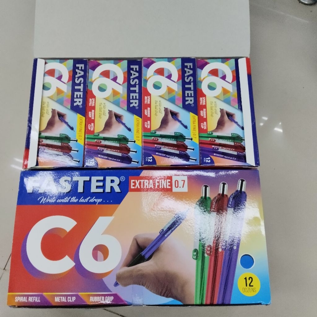 [1 GROSS] PULPEN FASTER C6 / PULPEN CETEK ISI 12 PAK HITAM DAN BIRU / PULPEN SEKOLAH MURAH