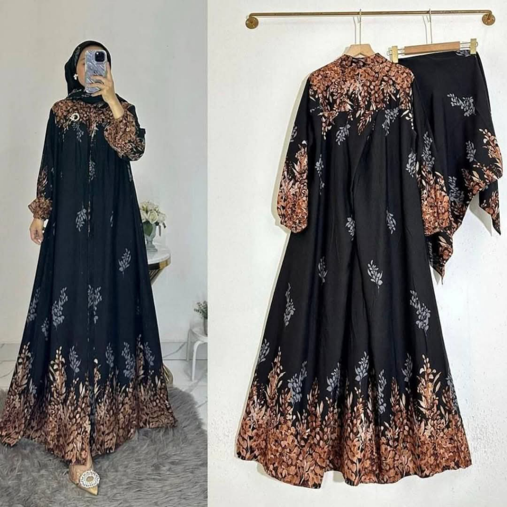 Gamis set hijab rayon diamond ori kombinasi - Gamis set hijab - Gamis rayon premium - Gamis populer 